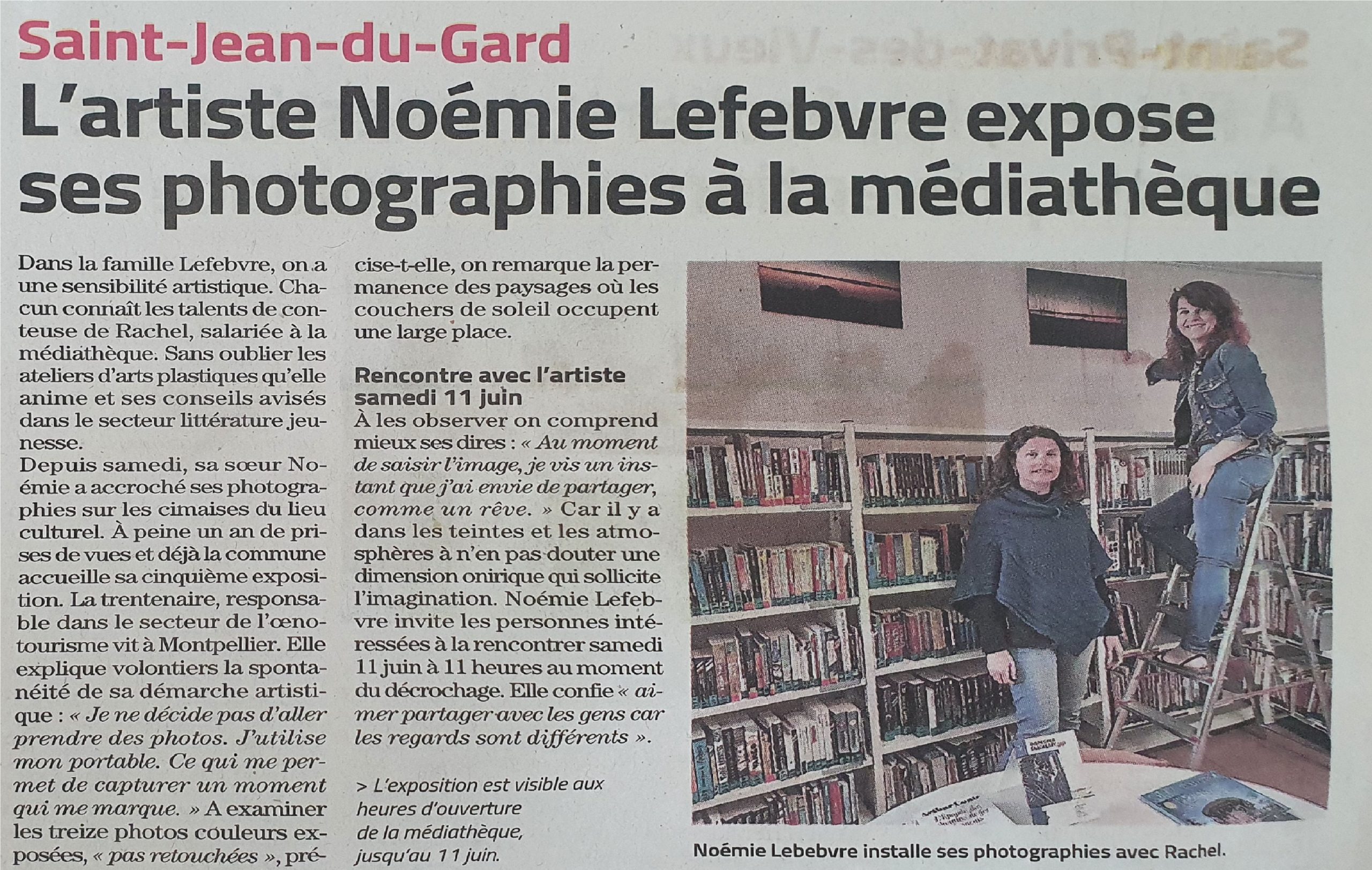 Article l'Artiste Noémie Lefebvre expose ses photographies à la médiathèque