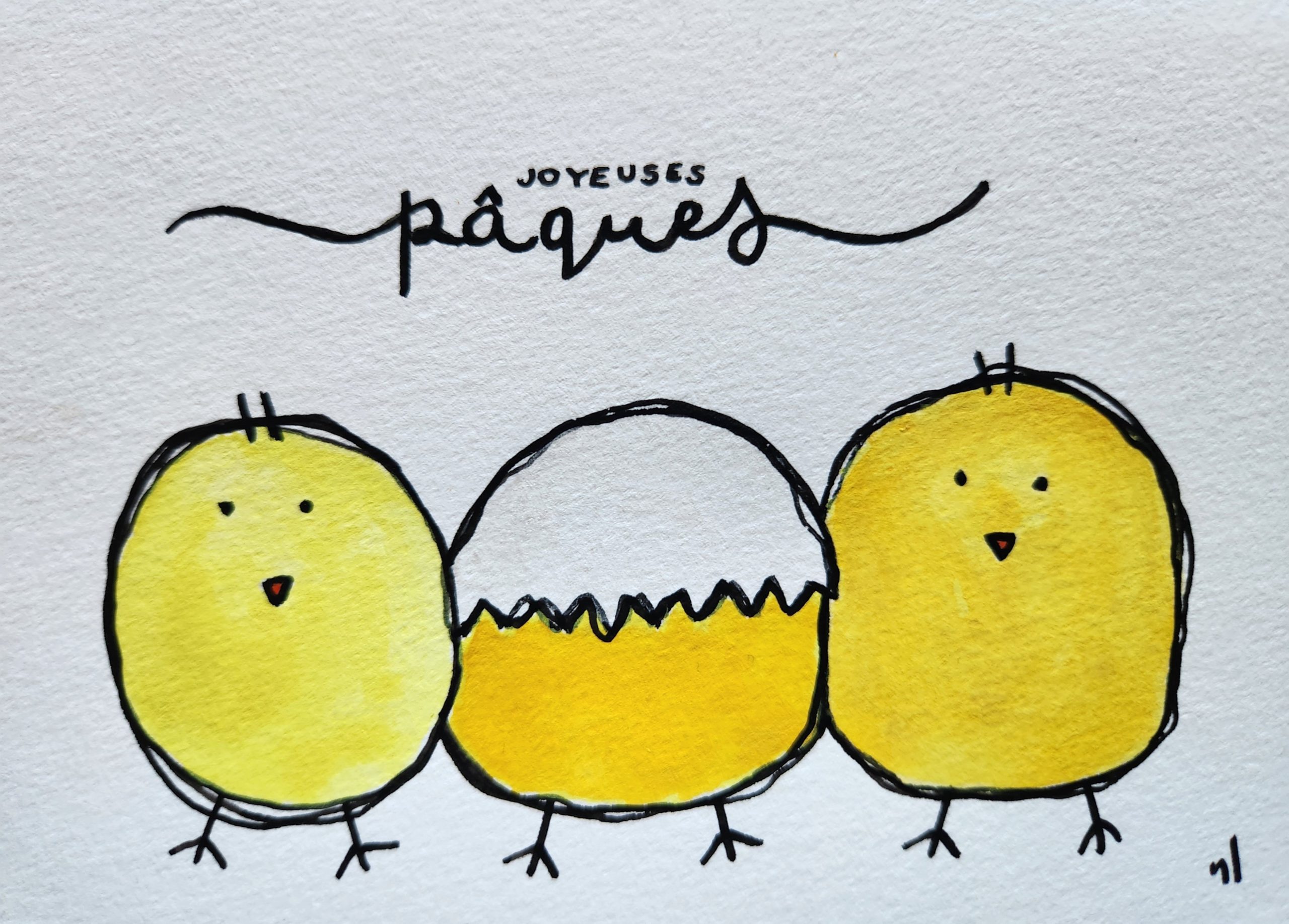 Carte aquarelle poussins de Pâques