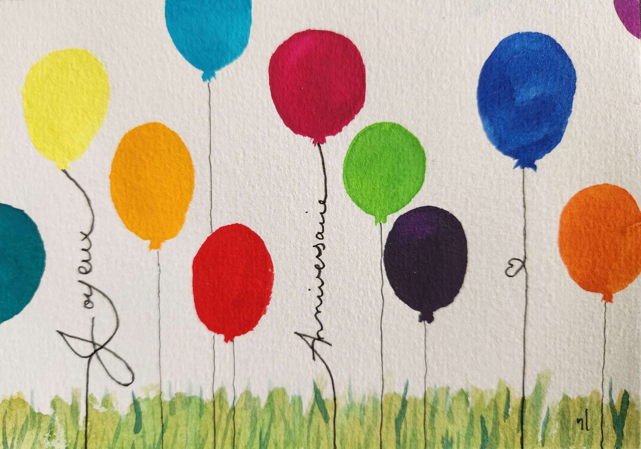 Carte aquarelle Joyeux Anniversaire ballons