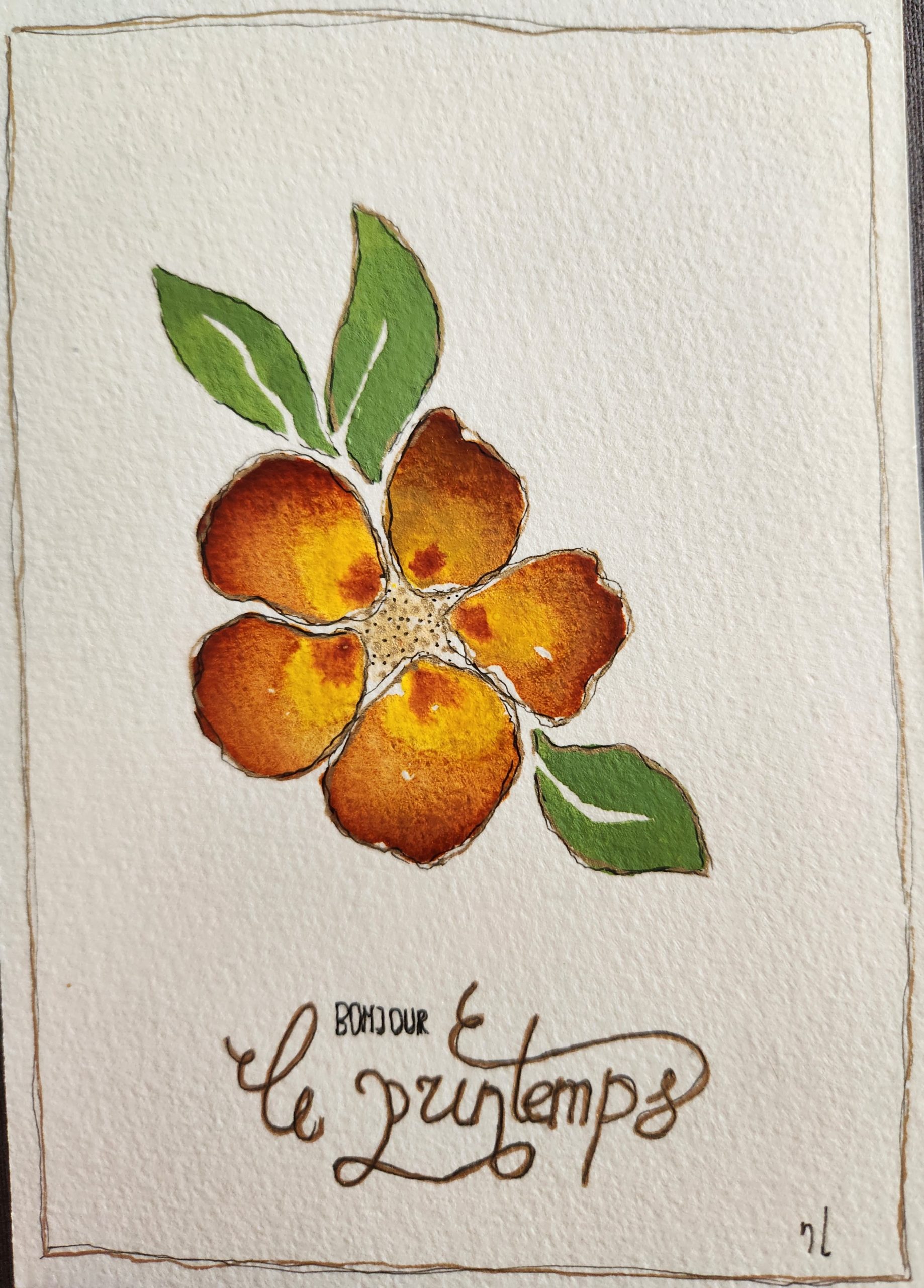 Carte aquarelle fleur camaïeu de jaune